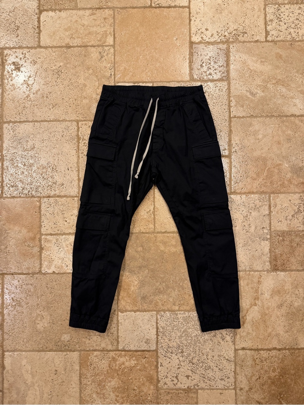 Rick Owens SS25 Mastodon Megacargo Black Poplin Trousers Pants
